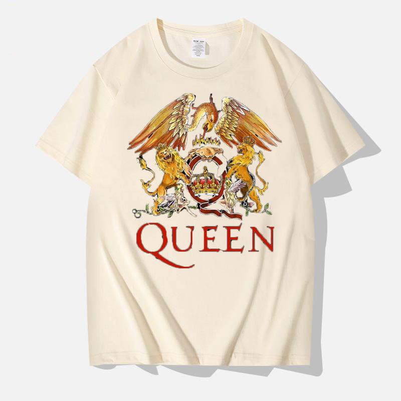 T-shirt med drottningbokstavstryck, O-hals, lyxig vardagstopp med kort ärm för vår sommar, streetwear-toppar, herrkläder