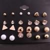 Chic Zircon Crystal Stud Earrings - Set of 12 Pairs