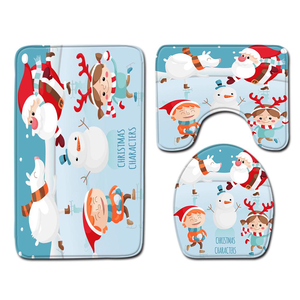 Weihnachts Duschvorhang Polyesterstoff WC-Sitz Vierteiliges Set Eingangstürmatte Schlafzimmer Wohnzimmer Bodenmatte Teppich