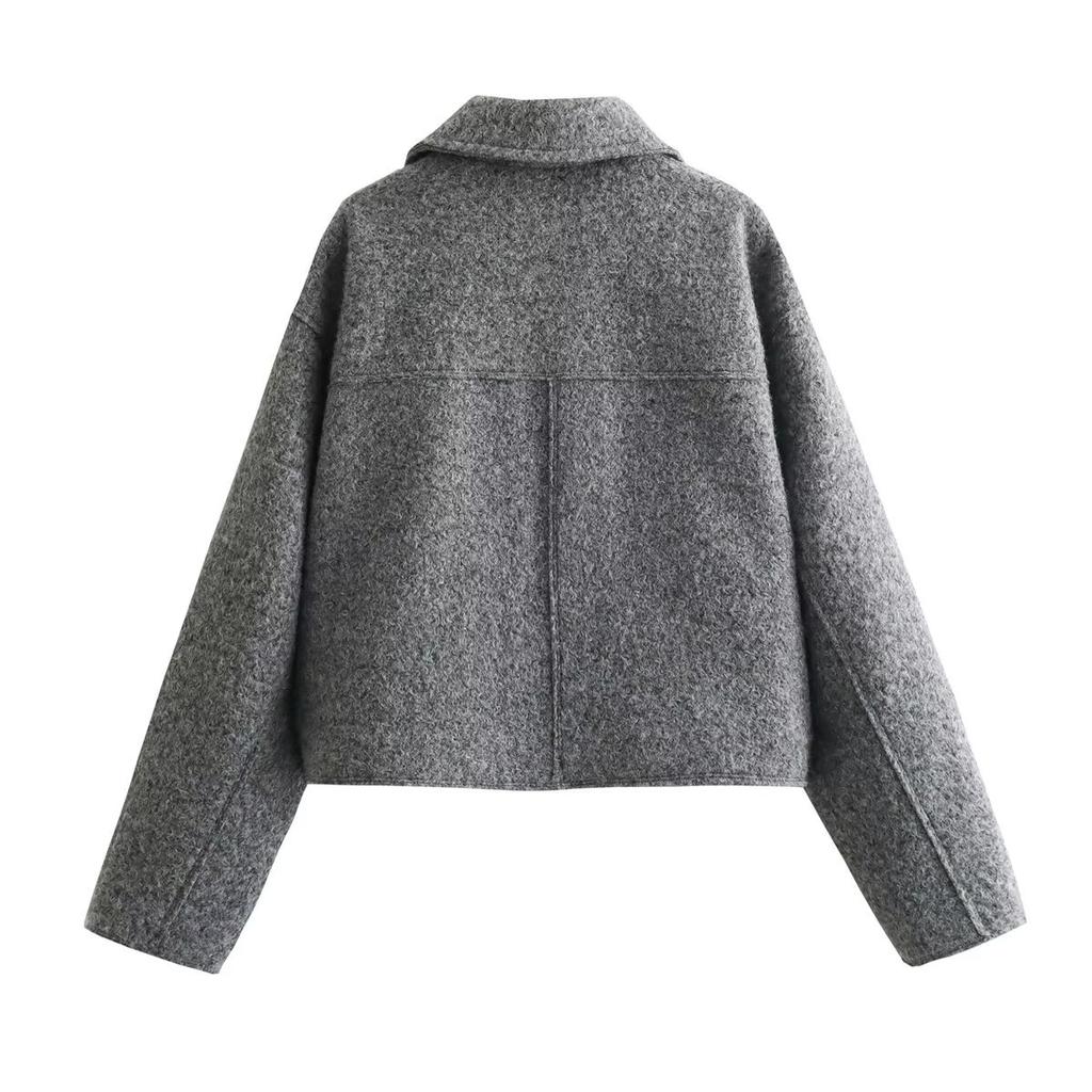 GMXIA Damen Vintage Casual Solid Color Print Herbst Winter Langarm POLO Neck Jacken & Mäntel