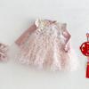2025 Winter Girls' Chinese Style Slanted Collar Padded Mesh Dress - New Year Trendy Outfit