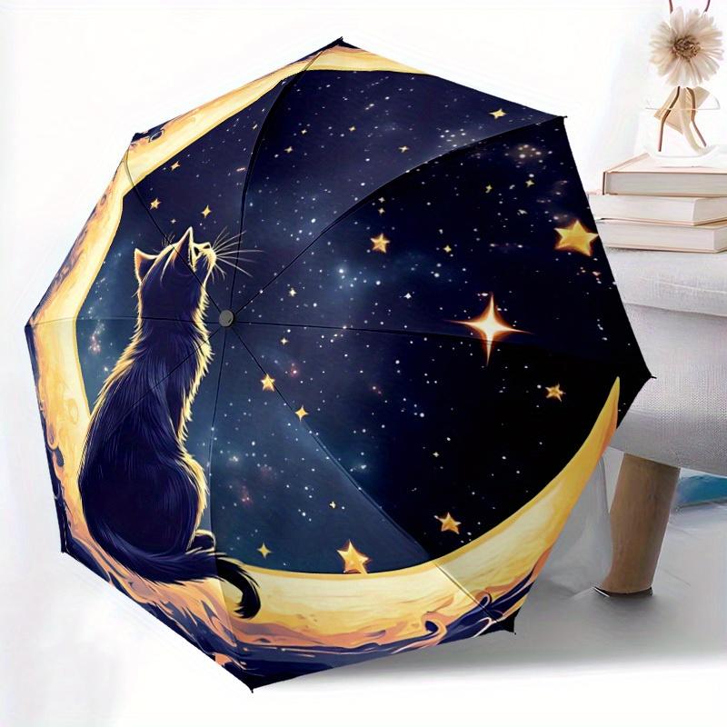 1pc Moonlit Whiskers Automatic Open/close Folding Compact Umbrella, 8-Rib Sturdy Canopy, Lightweight Portable, Commuting Use, Gift,042