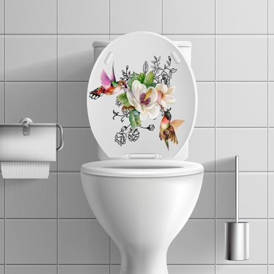 Yousheng Blume Vogel Toilettenaufkleber Wasserdicht Abnehmbar Selbstklebend PVC Wohnzimmer Badezimmer Wandkunst Floral Tier Toilettensitzdeckel Dekoration