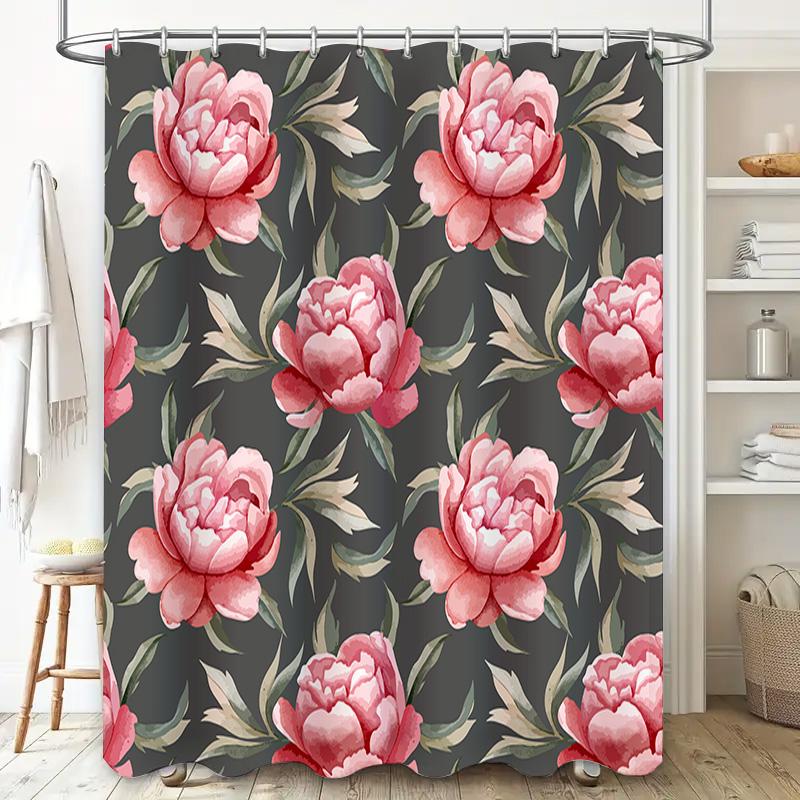 Beautiful Peony Flower Shower Curtain Waterproof Bathroom Decor Luxury Home Design Modern Bath Mat Sets For Kids And Adults