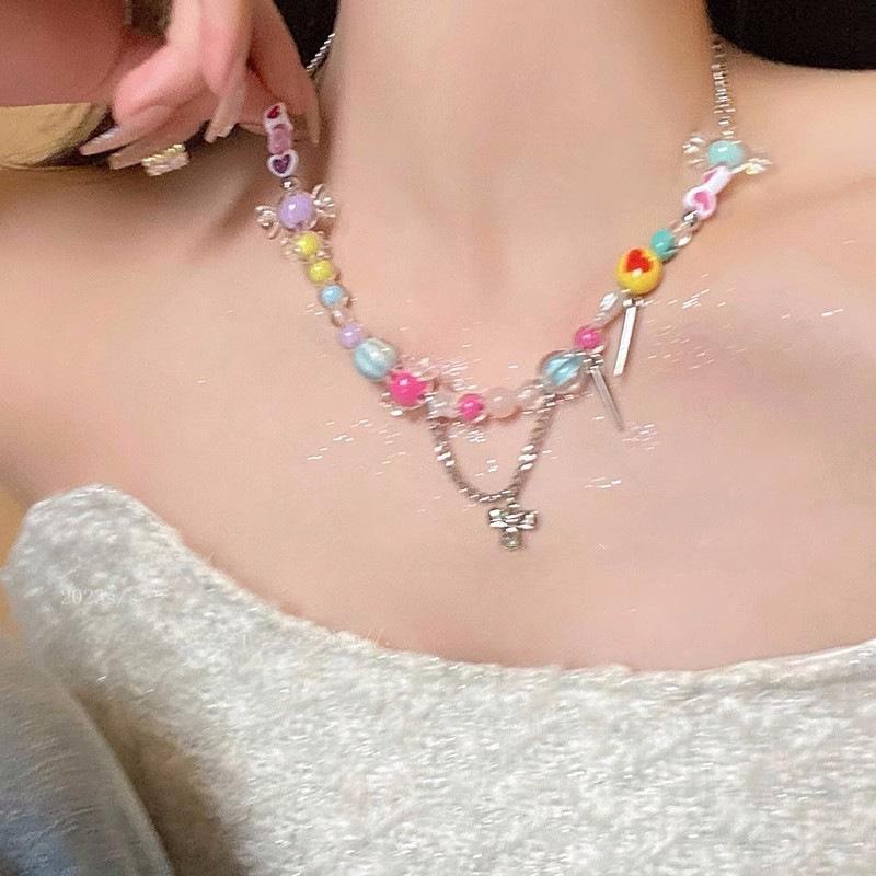 Candy-Colored Beaded Butterfly Necklace for Women - Sweet & Cute 2025 Clavicle Accessory