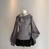 Women's Sweet and Cute Korean-Style Fall/Winter Pullover with Bunny Ears Collar—Solid-Color, Slim-Fit Knit Top
