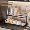 Double-layer Iron Art Cup Holder with Draining Tray for Teacups, Coffee Mugs, and Glasses - Multi-layer Countertop Storage Rack