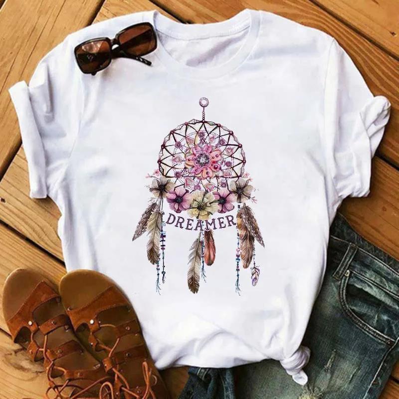 Modisches T-Shirt mit Traumfänger, Unisex, Unisex, Harajuku, T-Shirt mit Grafikdruck, modisches T-Shirt mit Rundhalsausschnitt, kurze Ärmel, Übergröße, Unisex