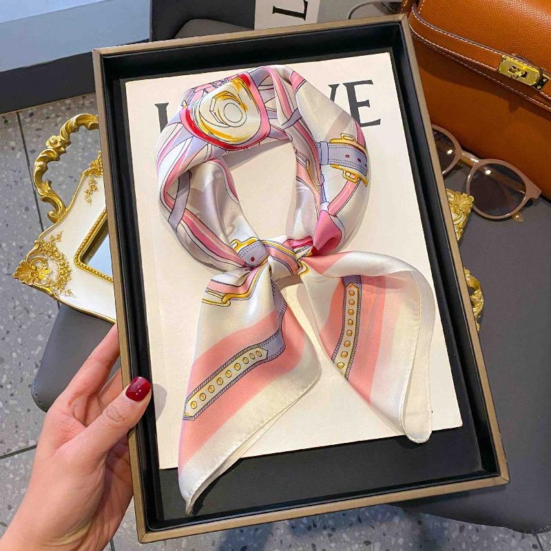 New Striped Silk Scarf Simulation Silk Small Square Scarf Simple Fashion Professional Scarf Silk Scarf Square Scarf High-end Matching