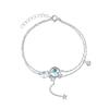 925 Sterling Silver 19CM Double Bracelet Aquamarine Crystal Encrusted Bracelet Elegant Feminine Trend Jewelry