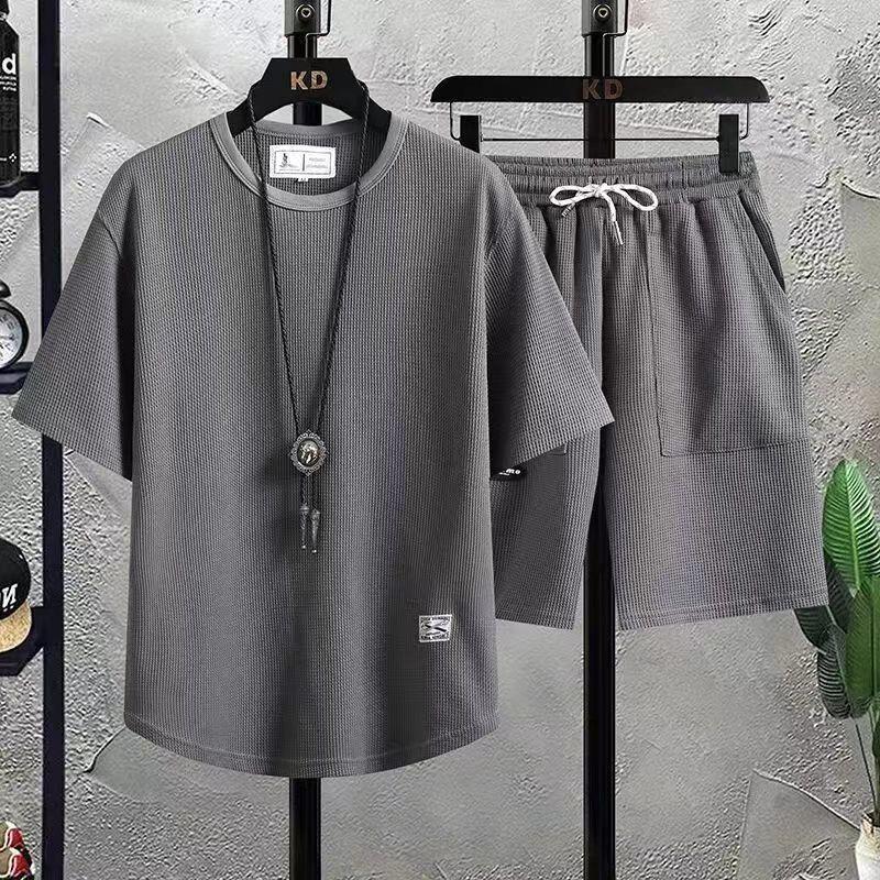 Heren Zomer Sets Casual T-shirt+Shorts Set Heren Sportpak Effen Kleur Trainingspak Losse Pakken