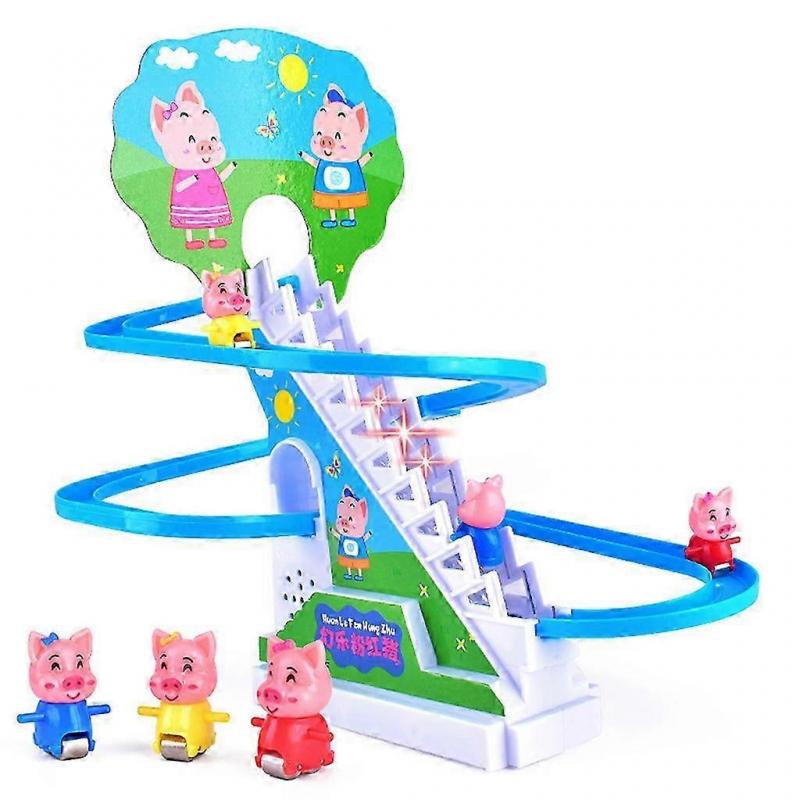צעצוע חזיר חשמלי טיפוס מדרגות מסילה אור מוזיקה מרוץ מסלול מגלשה מתנות