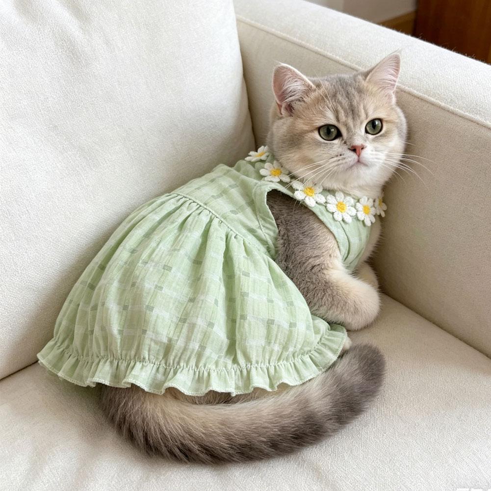 Summer Breathable Floral Cat Dress Princess Skirt Lightweight Pet Sundress Apparel Clothes for Small Lovely Dog Puppy Kitten