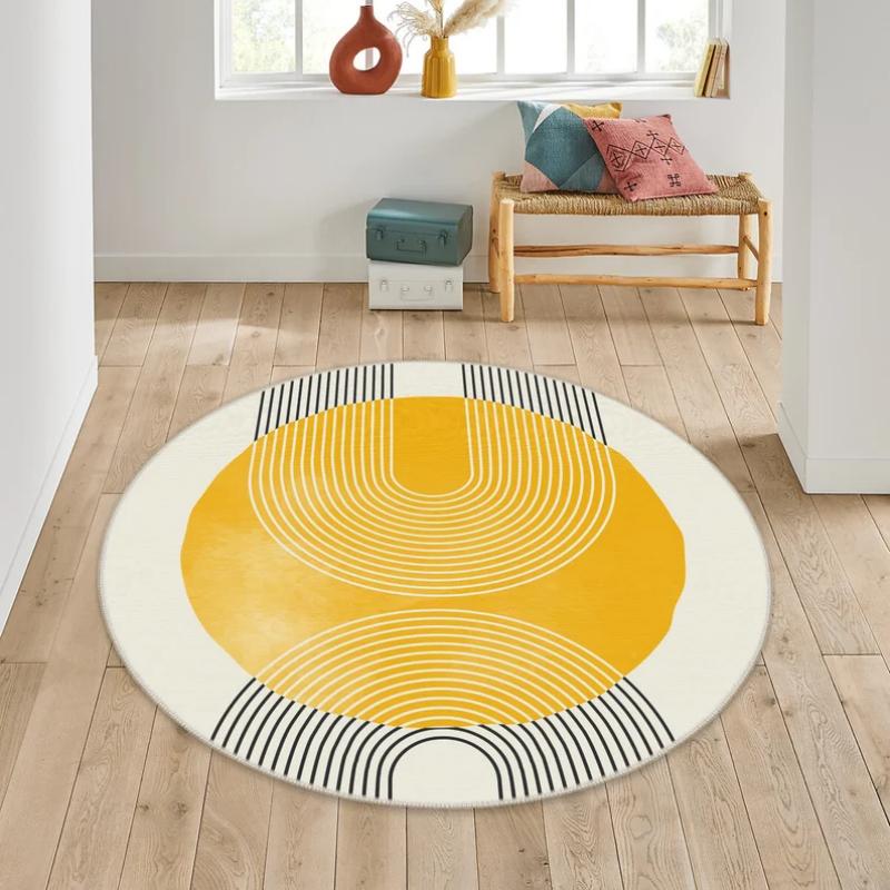 Vibrant Abstract Color Circle Geometric Round Rug Boho Retro Non Slip Soft Carpet Living Room Dorm Bedroom Trendy Indoor Decor