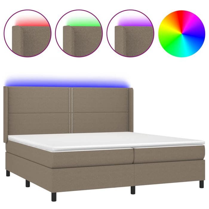 Exclusive House - LED Mattress Slatted Bed Base Taupe 200x200 Cm Fabric