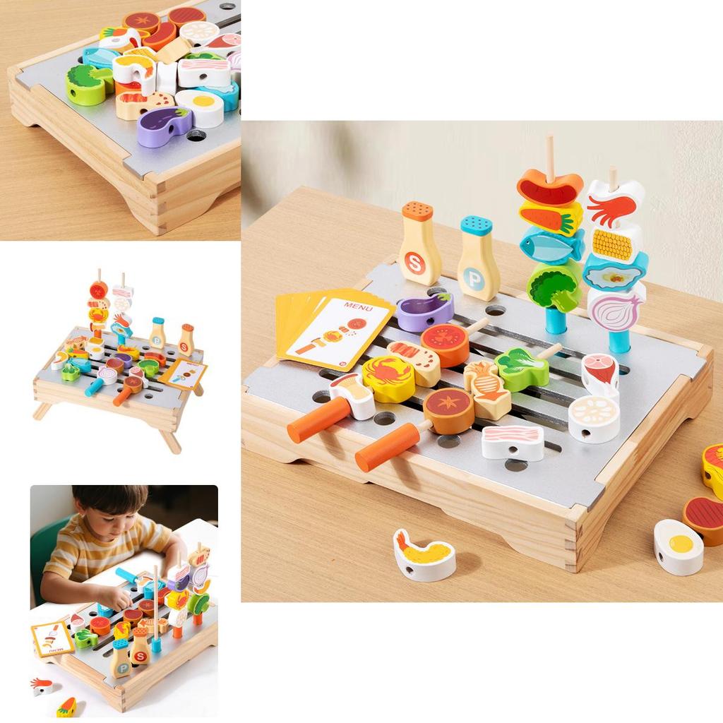 Wooden Simulation Barbecue Rack Cooking Family Interactive Children Toy Set For Parent Child Interaction And Imagination Development