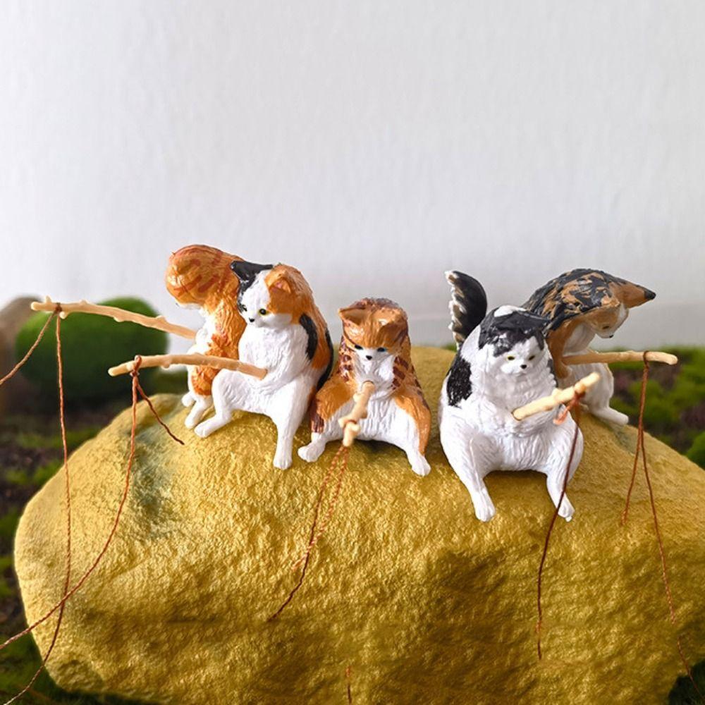 Tanks Decor Easy Use Fish Tank Ornaments Cat Statue Kitten Fishing Ornament Miniature Figurines