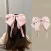 Children's Large Bow Hair Clip Princess Style Satin Wine Red Ribbon Hair Clip Back of The Head with A Headband A Female Hair Accessory