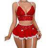 Erotic Women Sexy Seamless Bra Set Transparent Lace Lingerie Bra + Brief Underwear Set Garter Kit