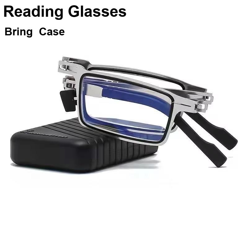 +1.0 ~ +4.0 Retro Folding Reading Glasses For Men / Women Metal Frame Anti-Blue Light Eyeglasses With Free Case