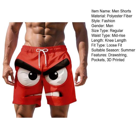 Men Shorts Elastic Waist Tie Cartoon 3D Printed Casual Shorts with Pockets Loose Fit Lightweight Breathable Beach Vacation Sports Shorts