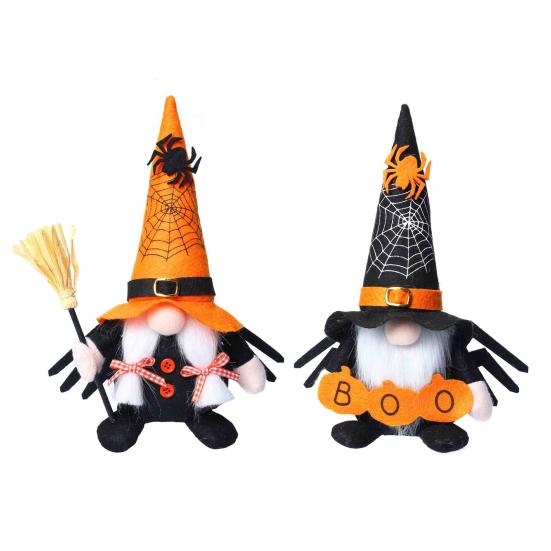 Herbruikbare Festival Tafeldecoratie Halloween Kabouter Decoratie, Spookachtige Oranje Zwarte Spinnenweb Boo Zweedse Tomte Cadeau voor Kinderen Volwassenen Elf Beeldje, Pluche