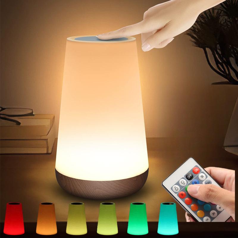 Touch Holzmaserung Fernbedienung Nachtlicht mit Timer, 13 Regenbogenfarben, USB-betriebene Ambiente Nachttischlampe