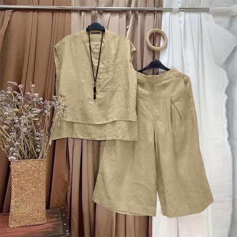 ZANZEA Women Blouse and Wide Leg Pants Casual Two Piece Suit Set
