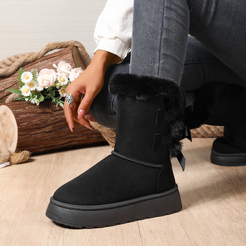 Fashion Women Mid-calf Boots Solid Color Classic Retro Shoes Women Thick Plush Thick Sole Ankle Boots Non-slip Fashion Snow Boots Women