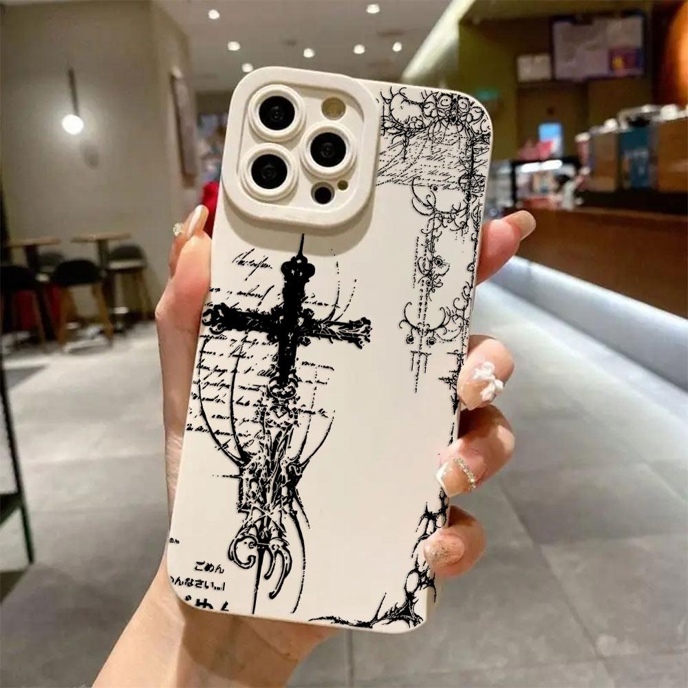 HOT Luxury Dark Gothic Cross Mark Phone Case For iPhone 17 16e 16 15 14 13 12 11 Mini Air Pro Max X XR XSMax Plus Soft Cover