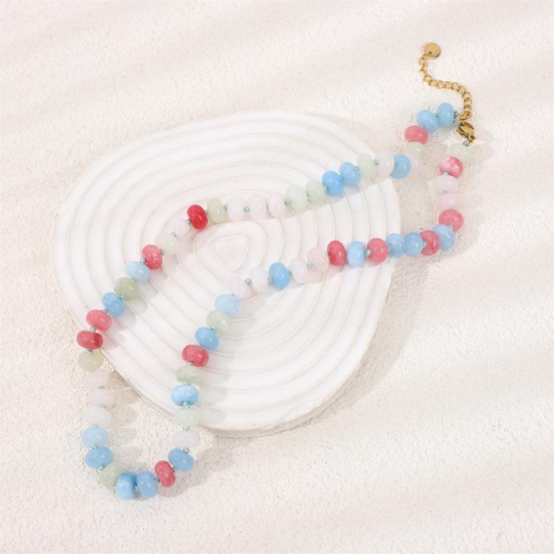 New Chinese Agate Necklace Colored Dopamine Natural Stone Beaded Collarbone Chain Light Luxury Niche Temperament Neck Chain