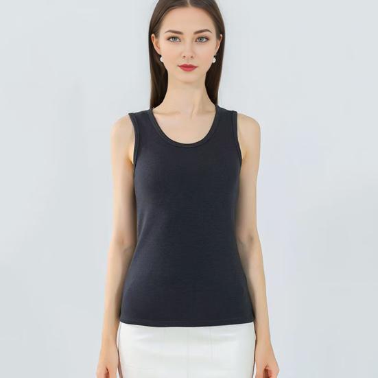 Colete térmico feminino de inverno, sem costura, veludo, trava rápida de temperatura, gola redonda, ajuste fino, elástico, sem mangas, roupa interna, parte inferior, regata