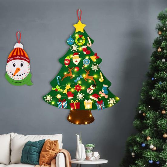 Felt Christmas Tree for Toddlers DIY Xmas Tree Set with Ornaments Indoor Christmas Door Wall Hanging Decorations Xmas Activities Gifts for Kids