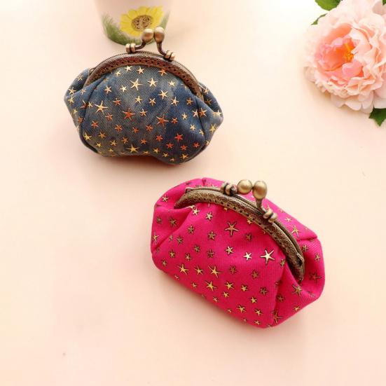 Five-Pointed Star Coin Purse, Mini Kiss-Lock Change Purse, Vintage Denim Trinket Pouch Wallet for Women Ladies