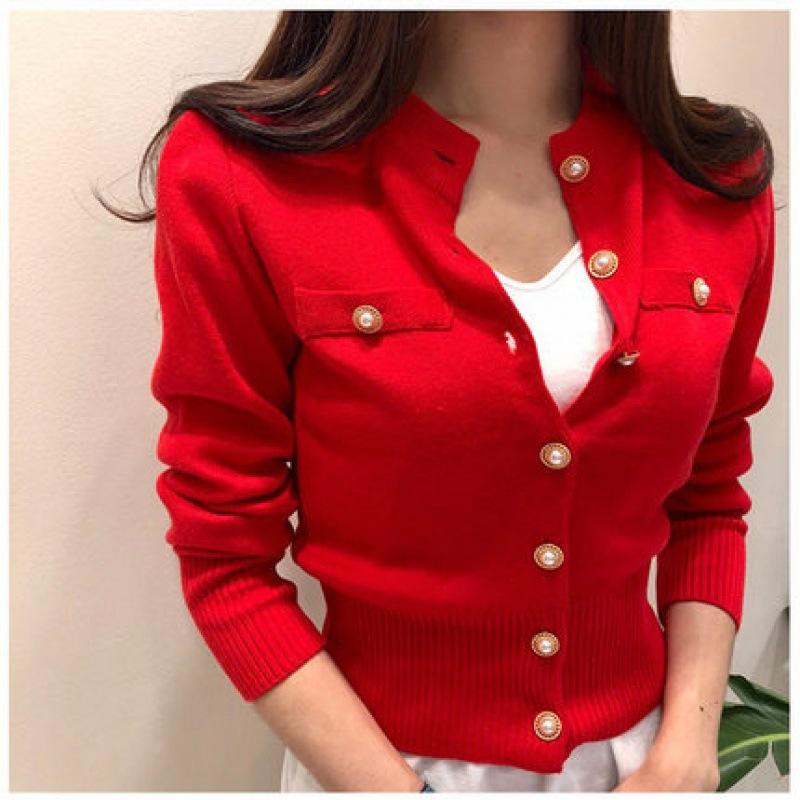 Bodycon Knit Cardigan Women Cropped Fit Korean Spring Autumn Sweater Vintage Long Sleeve Jacket
