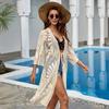 Beach Cardigan Embroidery Floral Lace Design Lightweight Summer Crochet See-through Sun Protection Beach Bikini Cover-Up