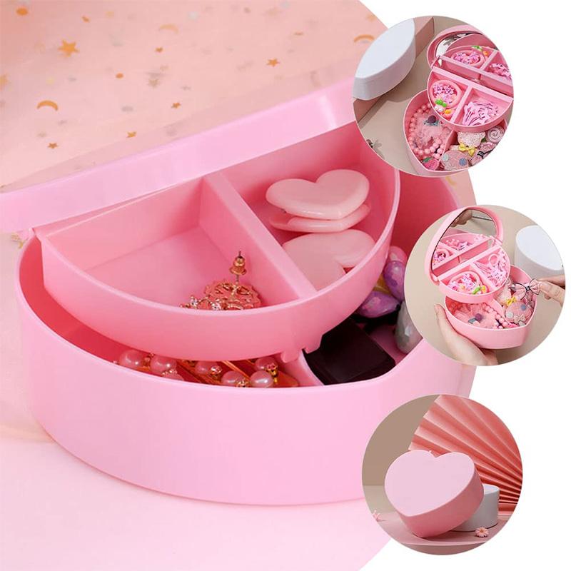 1Pcs Heart-shaped Jewelry Box with Makeup Mirror, Jewelry Display Box, Pendant Necklace Box, Can Hold Earrings, Rings, Bracelets