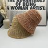 Hollow Woven Bucket Hat Chinese New Year Summer Women's Versatile Basin Hat Knitted Split Mixed Color Bucket Hat