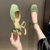 Fashion 2024 New Baotou Sandals Lace Edge Medium Heel Chunky Line with Women's Shoes Simple Square Head After Empty Single Shoes Women