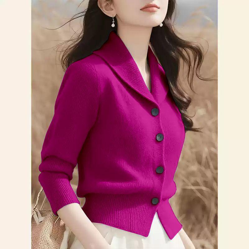 Fashion Minimalist Jacket Long Sleeved Knitted Autumn And Winter Cardigan Niche Loose Fitting Sweater For Women Blazer