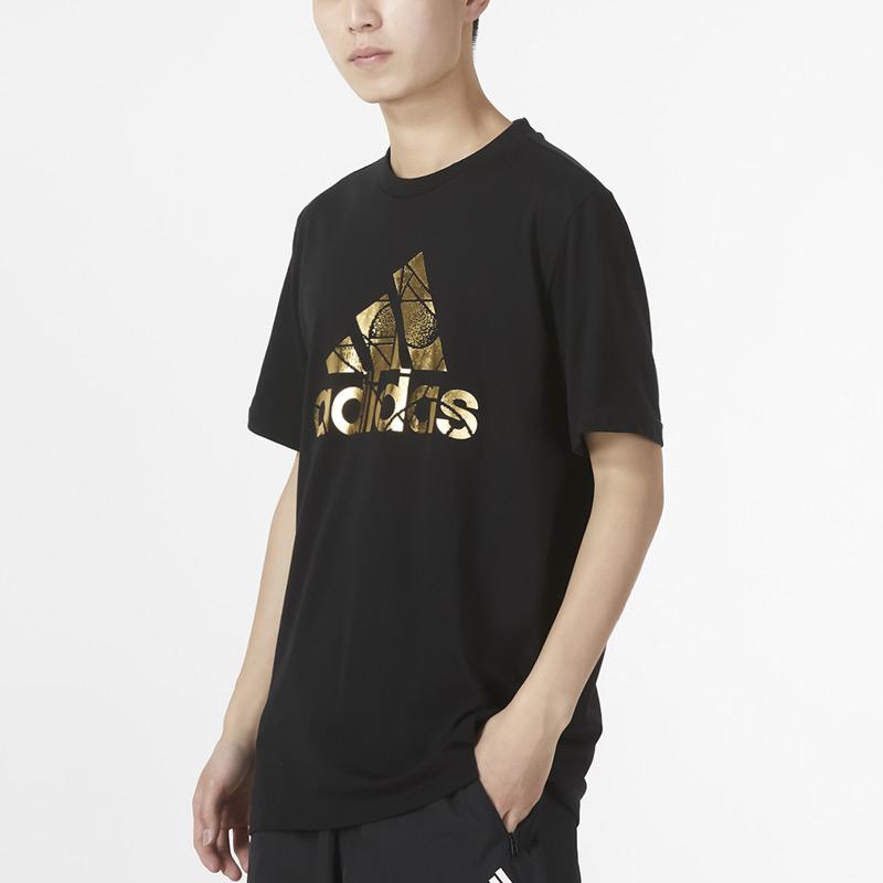 adidas Big Logo Print Casual Round Neck Short Sleeve T-Shirt Men Tops Black HG2178