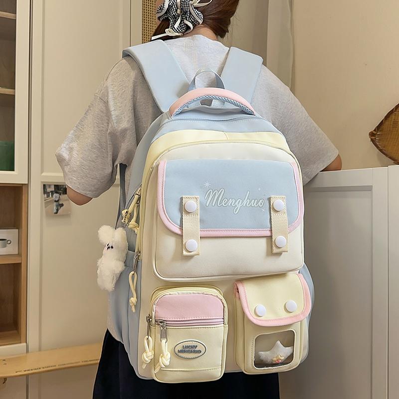 Schulranzen für Mittelschülerinnen, Farbblock-Computerrucksack, große Kapazität, Buchrucksack
