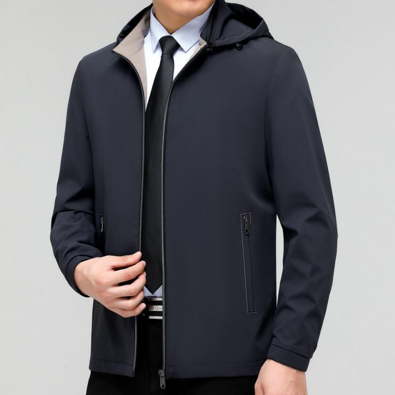 Middle-aged Men's Mulberry Silk Jacket Autumn New Business Casual Loose Hooded Jacket Dad's High-end Top