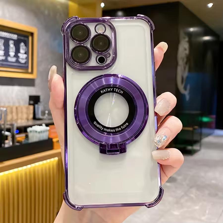 Luxury Plating Holder Phone Case For Xiaomi 15T Pro 14T 13T 12T 11 Lite 12 17 Pro Max Shockproof Soft Silicone Stand Clear Cover