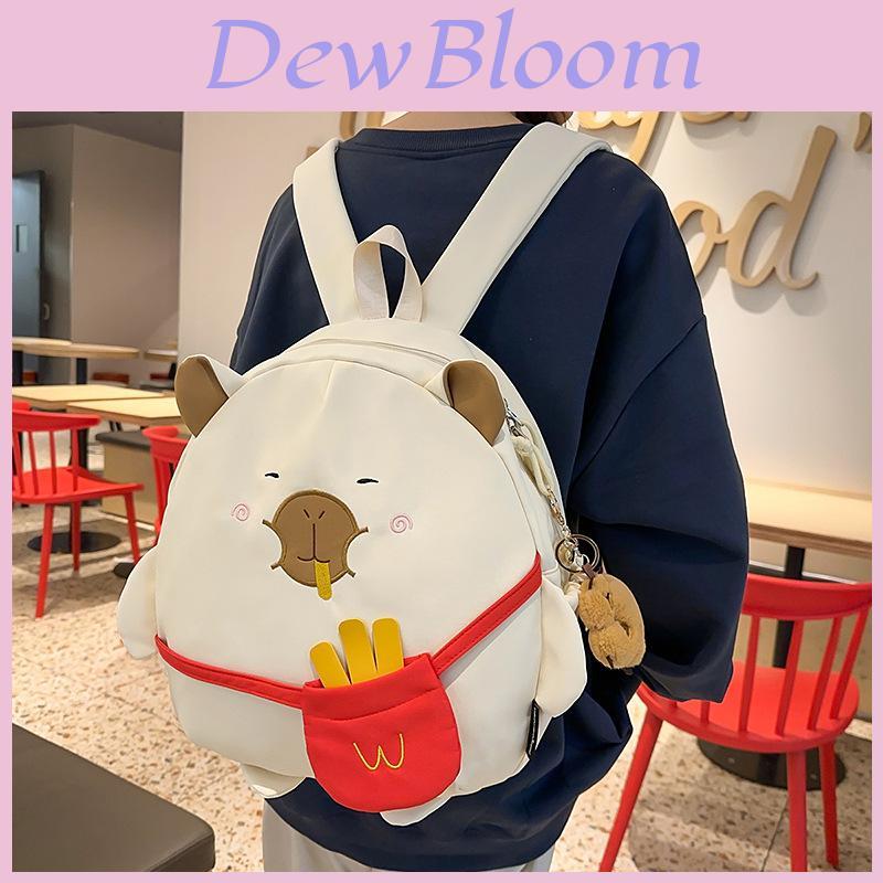 Cute Cartoon French Fries Capybaradesign Children Backpack With Plush Pendant For Casual Travel And School Use