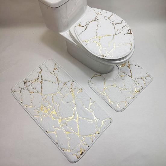 3Pcs/Set Non-slip Toilet Carpet Quick Dry Polyester Marble Toilet Lid Cover Bathroom Rug for Home