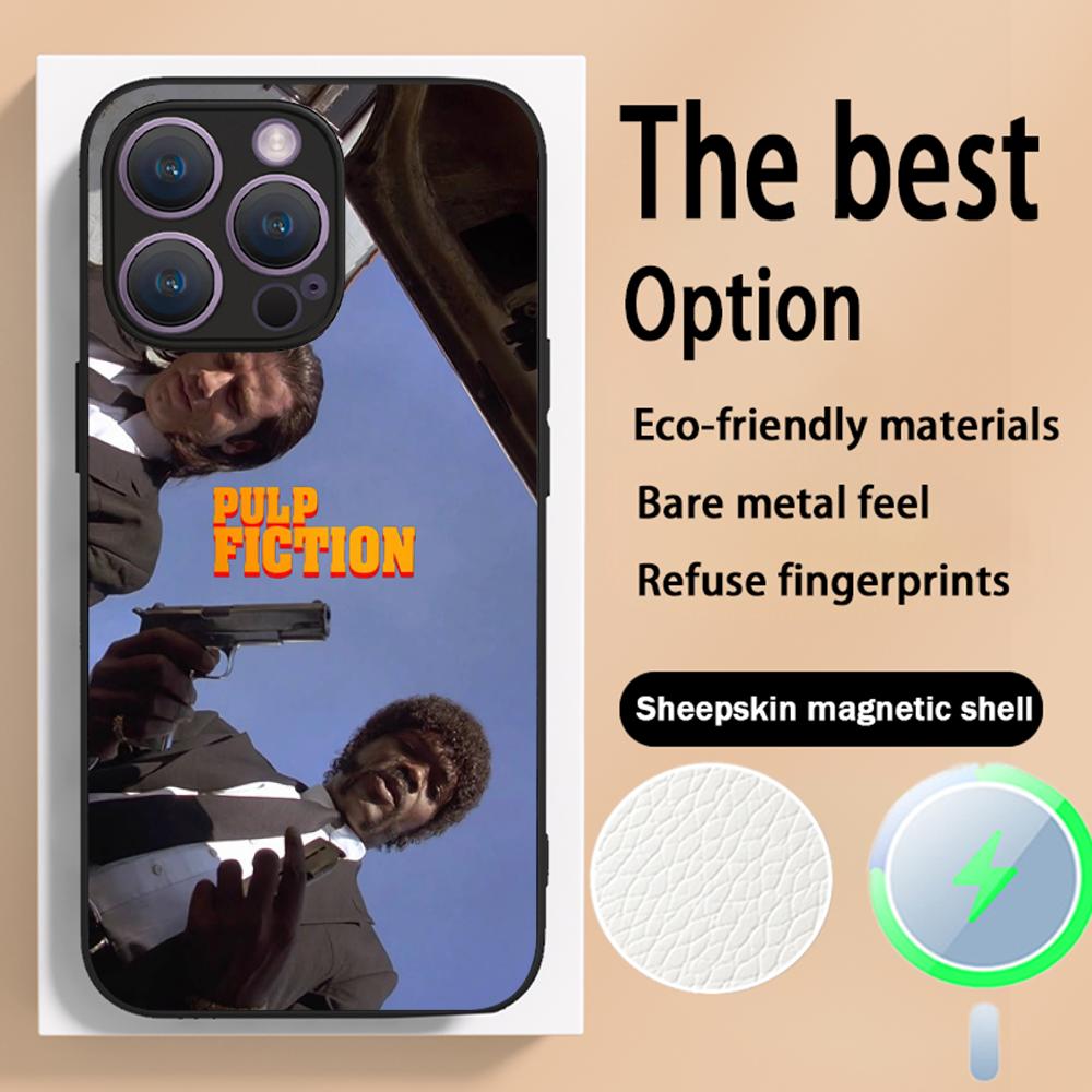 Classic Movies Pulp Fictions Poster Phone Case For iPhone 16 15 14 13 12 11 Plus Pro Max High-end Luxury Magsafe Sheepskin