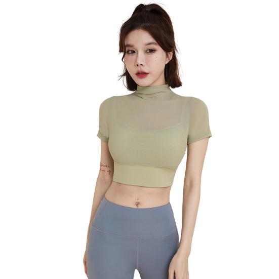Lady Summer Yoga Top Thin Quick-drying Good Breathability Short Sleeves Waist-exposed Cropped Top Jogging Pilates Gym Exercise Top