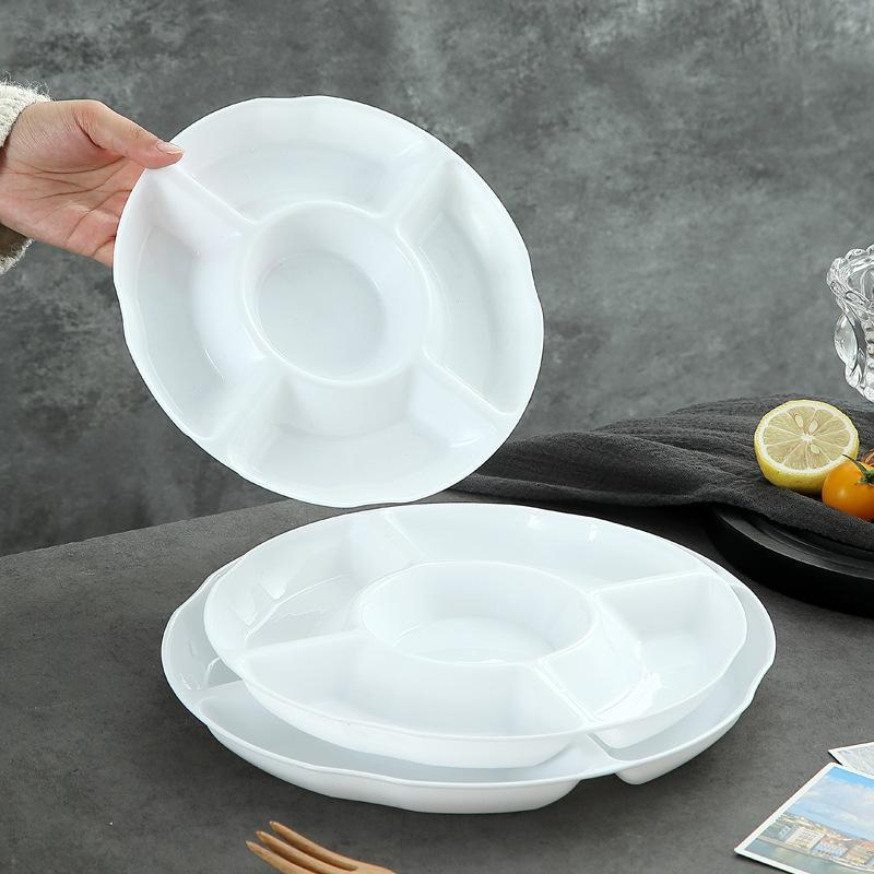 Portable Food Storage Tray Reusable Round Shape Divided Dinner Plate 5-Compartment Snack Container Plate Household Use