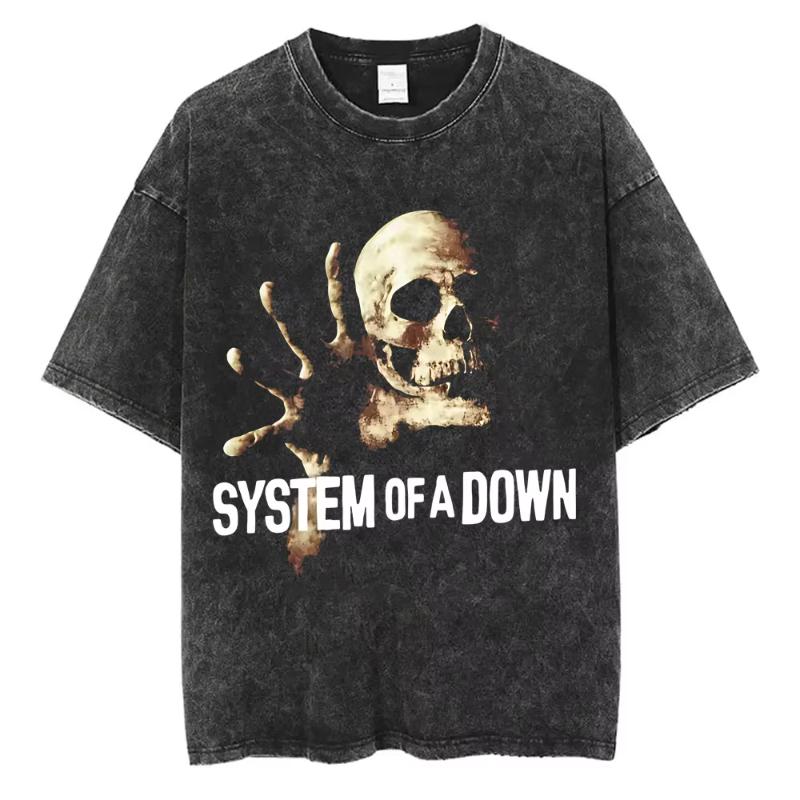 System Of A Down Toxicity Album Grafik Ausgebleichtes T-Shirt Unisex Damen Rock Oversize T-Shirts Unisex Vintage Alternative Metal T-Shirts